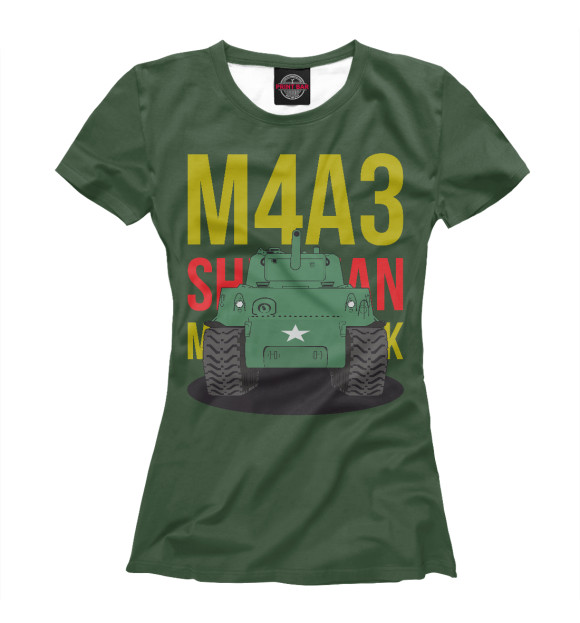 Женская футболка с изображением Танк США M4A3 цвета Белый