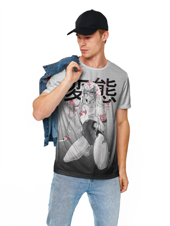 Мужская футболка с изображением Хентай цвета Белый