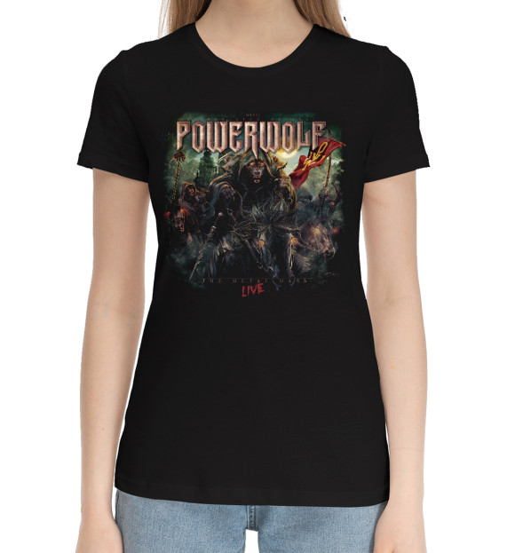 Женская хлопковая футболка с изображением Powerwolf цвета Черный