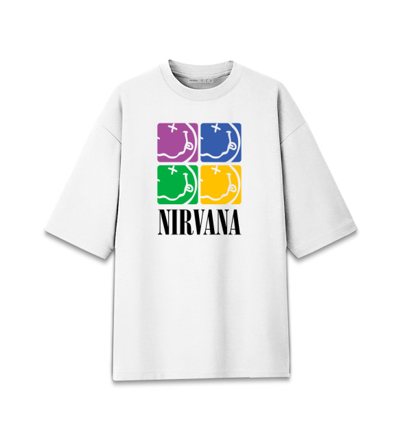 Мужская футболка оверсайз с изображением Нирвана (Nirvana) цвета Белый