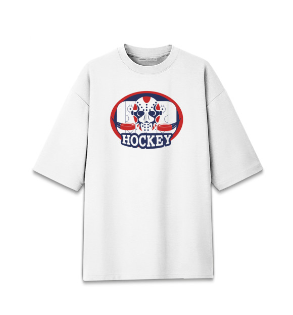 Мужская футболка оверсайз с изображением Hockey цвета Белый