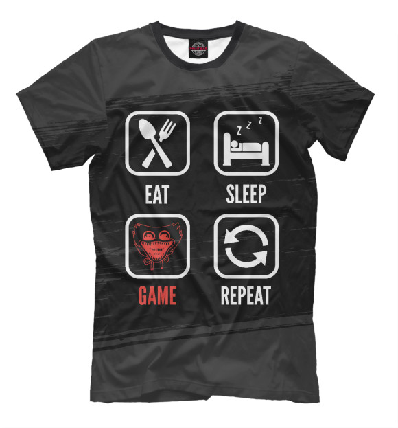 Мужская футболка с изображением Poppy Playtime Eat Sleep цвета Белый