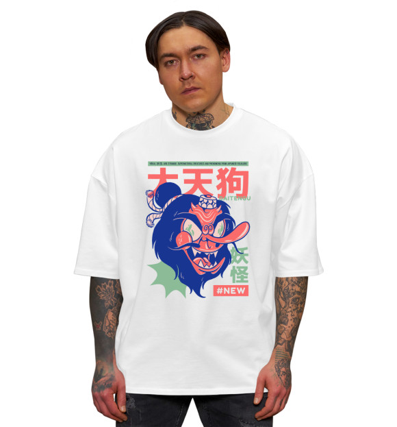 Мужская футболка оверсайз с изображением Даитэнгу ёкай цвета Белый