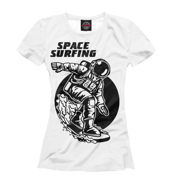 Женская футболка с изображением Серфер НАСА цвета Белый