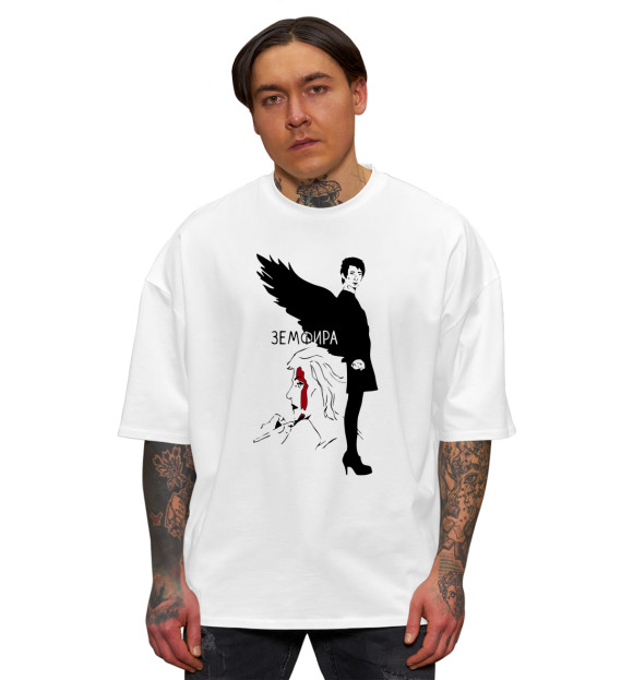 Мужская футболка оверсайз с изображением Zемфира цвета Белый