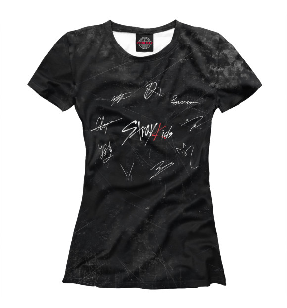 Женская футболка с изображением Stray Kids автографы цвета Белый