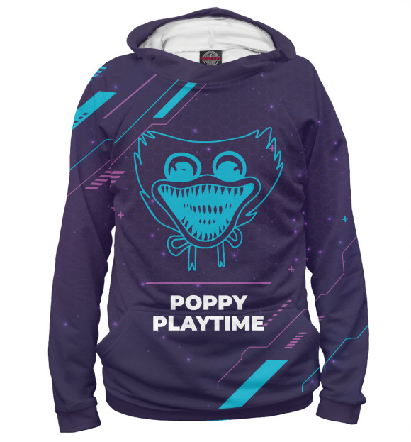 Худи для девочки с изображением Poppy Playtime Gaming Neon цвета Белый