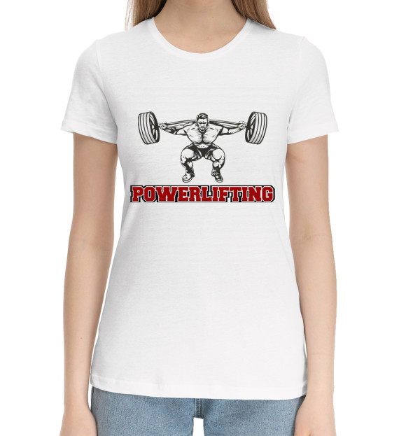 Женская хлопковая футболка с изображением Powerlifting цвета Белый