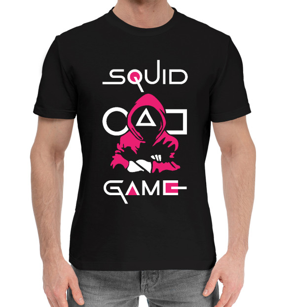 Мужская хлопковая футболка с изображением Squid game: guard-killer цвета Черный