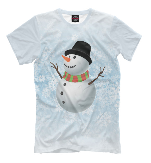 Мужская футболка с изображением Снеговик цвета Белый