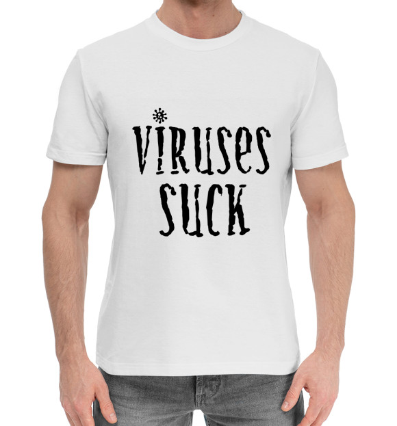 Мужская хлопковая футболка с изображением Вирусы с****т цвета Белый
