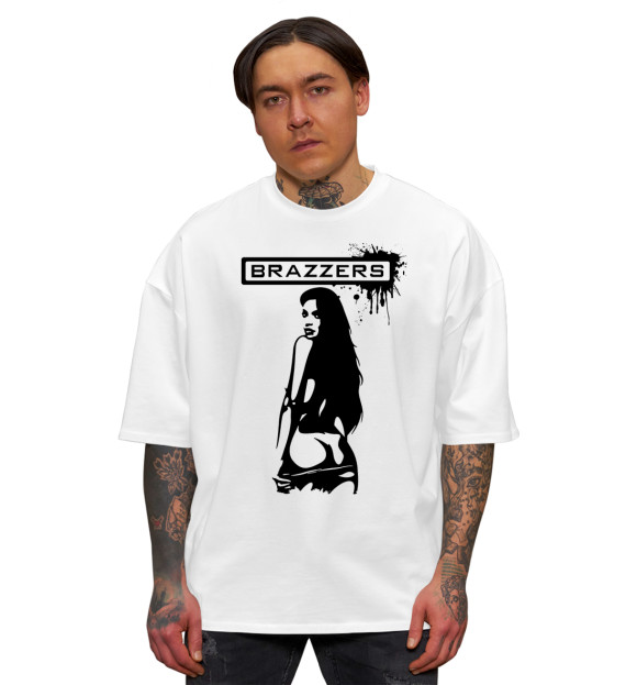 Мужская футболка оверсайз с изображением Сексуальная девушка Brazzers цвета Белый