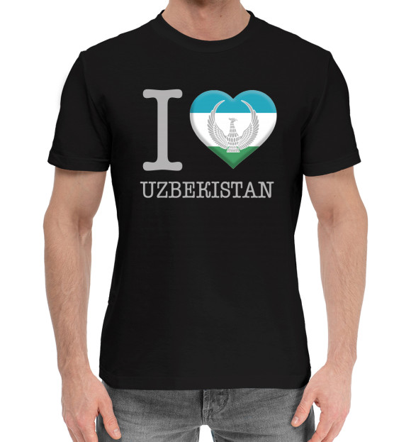 Мужская хлопковая футболка с изображением Узбекистан цвета Черный