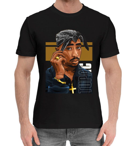 Мужская хлопковая футболка с изображением 2Pac цвета Черный
