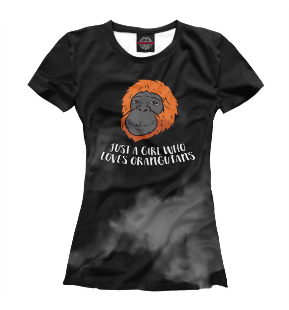 Женская футболка с изображением A Girl Who Loves Orangutans цвета Белый
