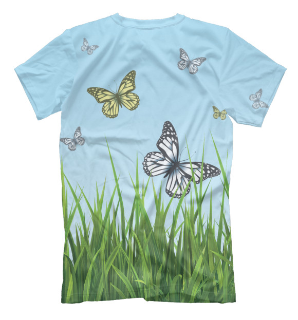 Мужская футболка с изображением Бабочки на поле цвета Белый