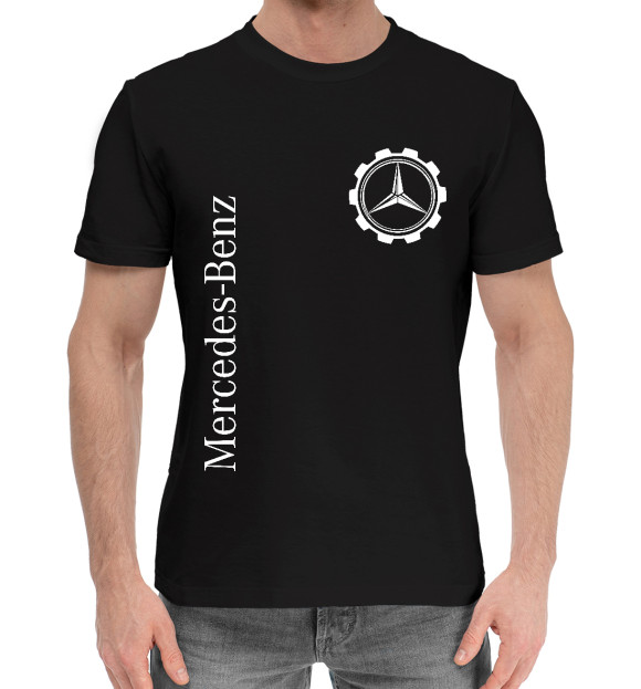 Мужская хлопковая футболка с изображением Мерседес minimalism цвета Черный