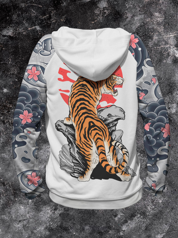 Худи для девочки с изображением Тигр цвета Белый